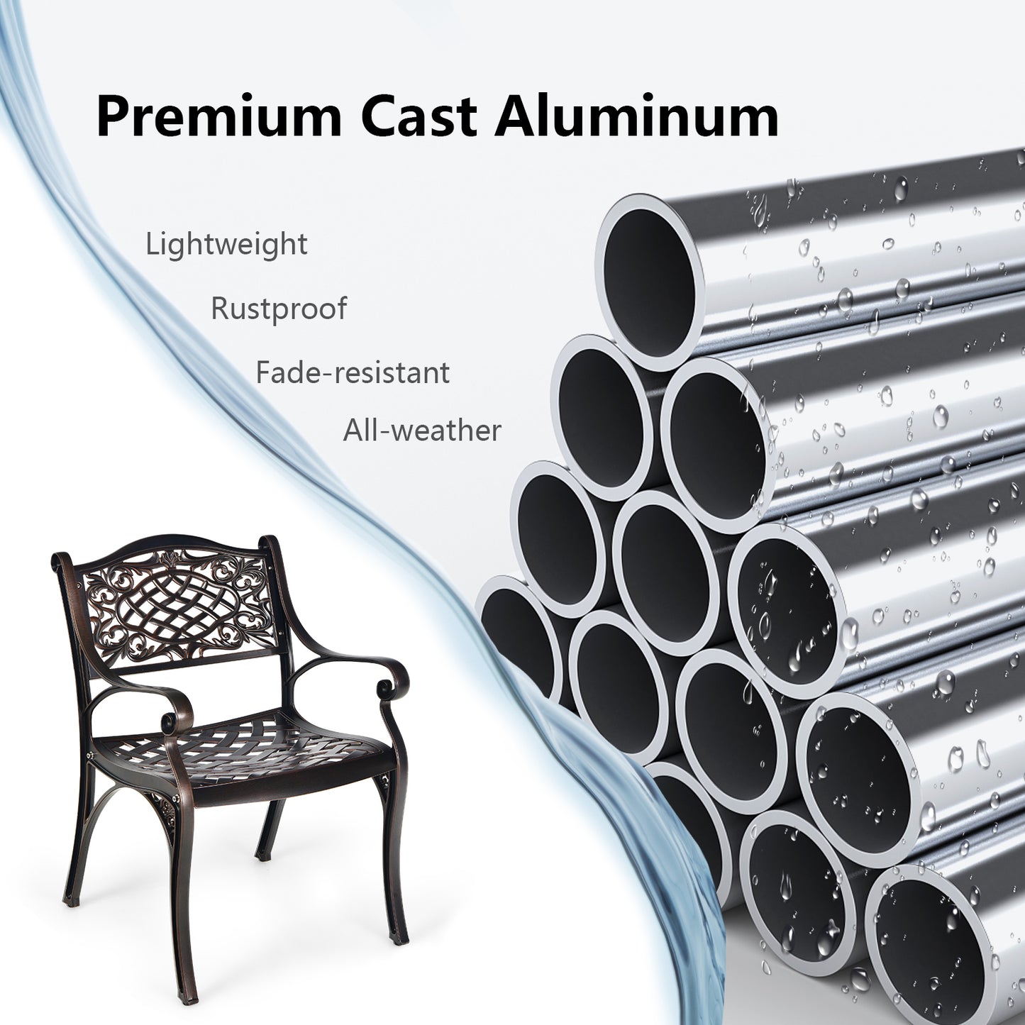2-Piece Outdoor Cast Aluminum Chairs, With Armrests And Curved Seats, Copper Patio Dining Chairs at Gallery Canada
