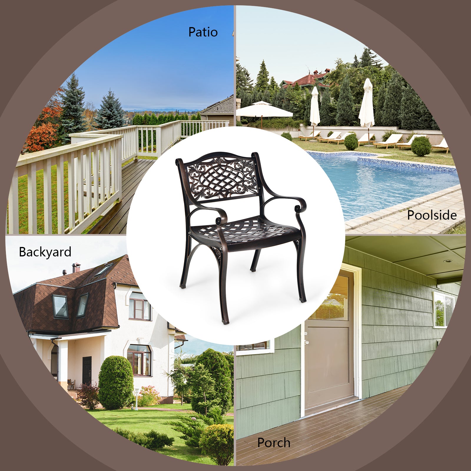 2-Piece Outdoor Cast Aluminum Chairs, With Armrests And Curved Seats, Copper Patio Dining Chairs at Gallery Canada