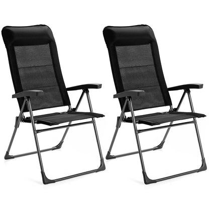 Portable Folding Dining Chairs, 2 Pieces, Adjustable Headrest, Black