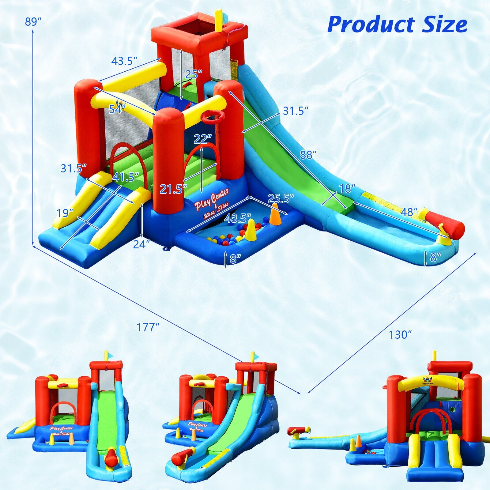 9-in-1 Inflatable Kids Water Slide Bounce House without Blower, Multicolor Bounce House at Gallery Canada