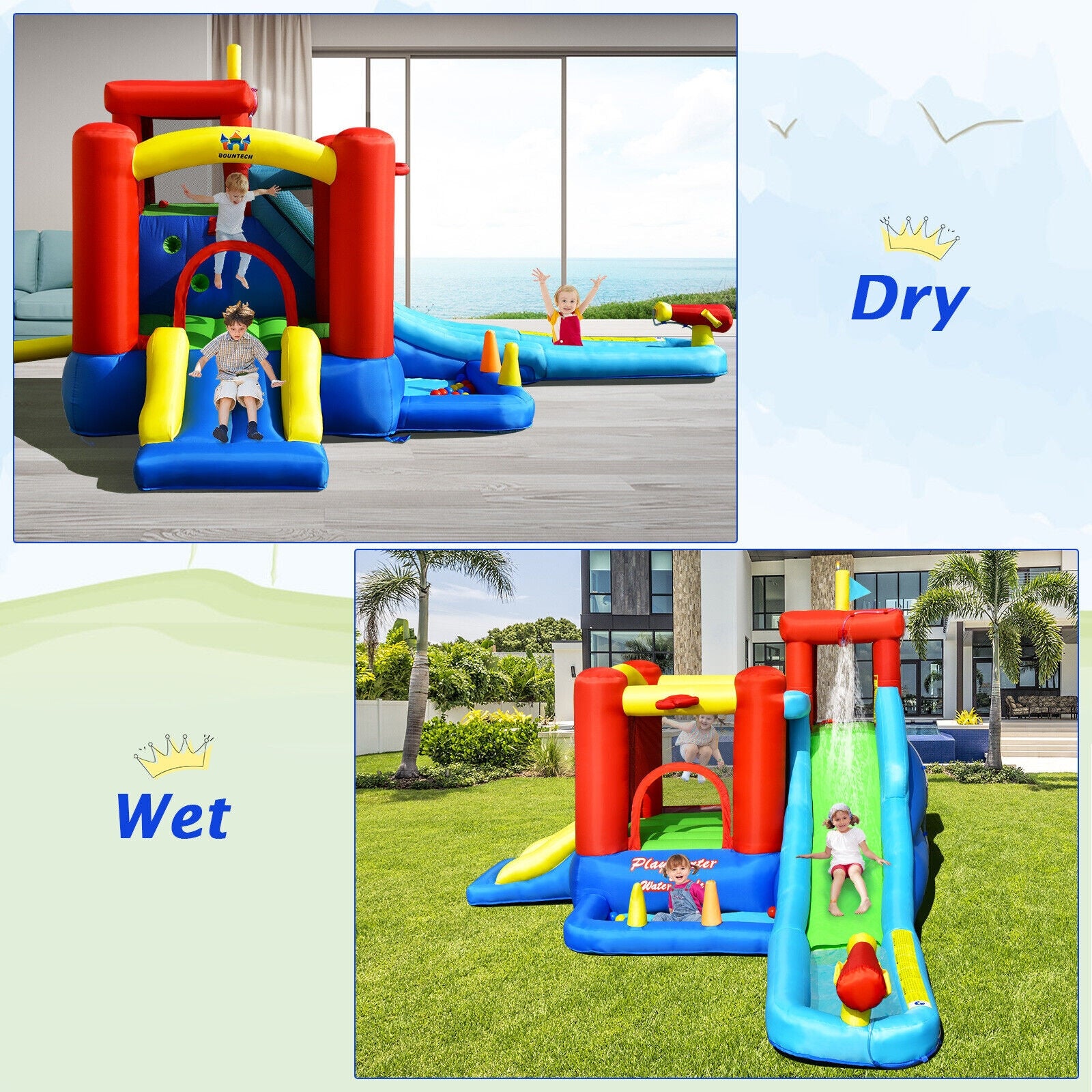 9-in-1 Inflatable Kids Water Slide Bounce House without Blower, Multicolor Bounce House at Gallery Canada
