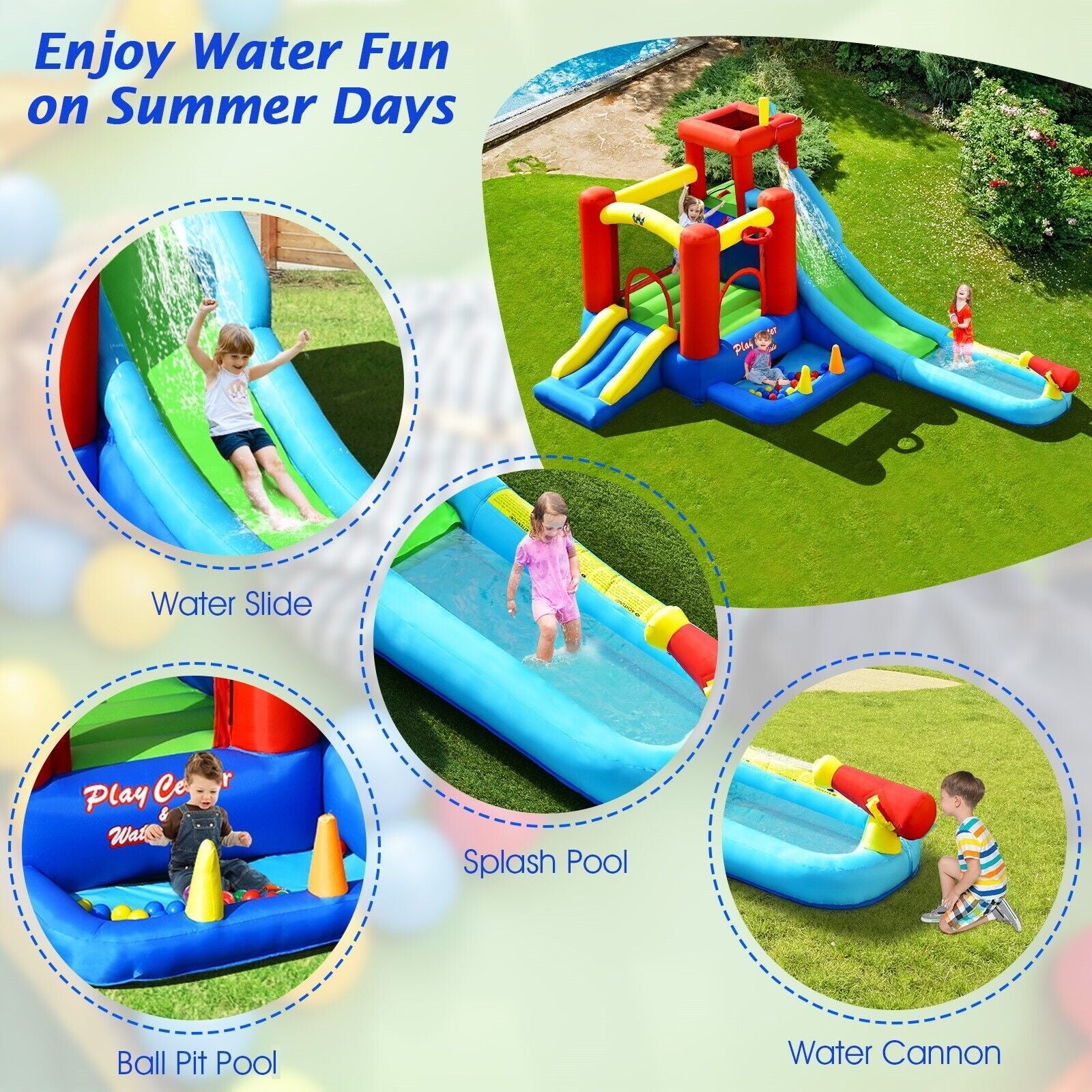 9-in-1 Inflatable Kids Water Slide Bounce House without Blower, Multicolor Bounce House at Gallery Canada