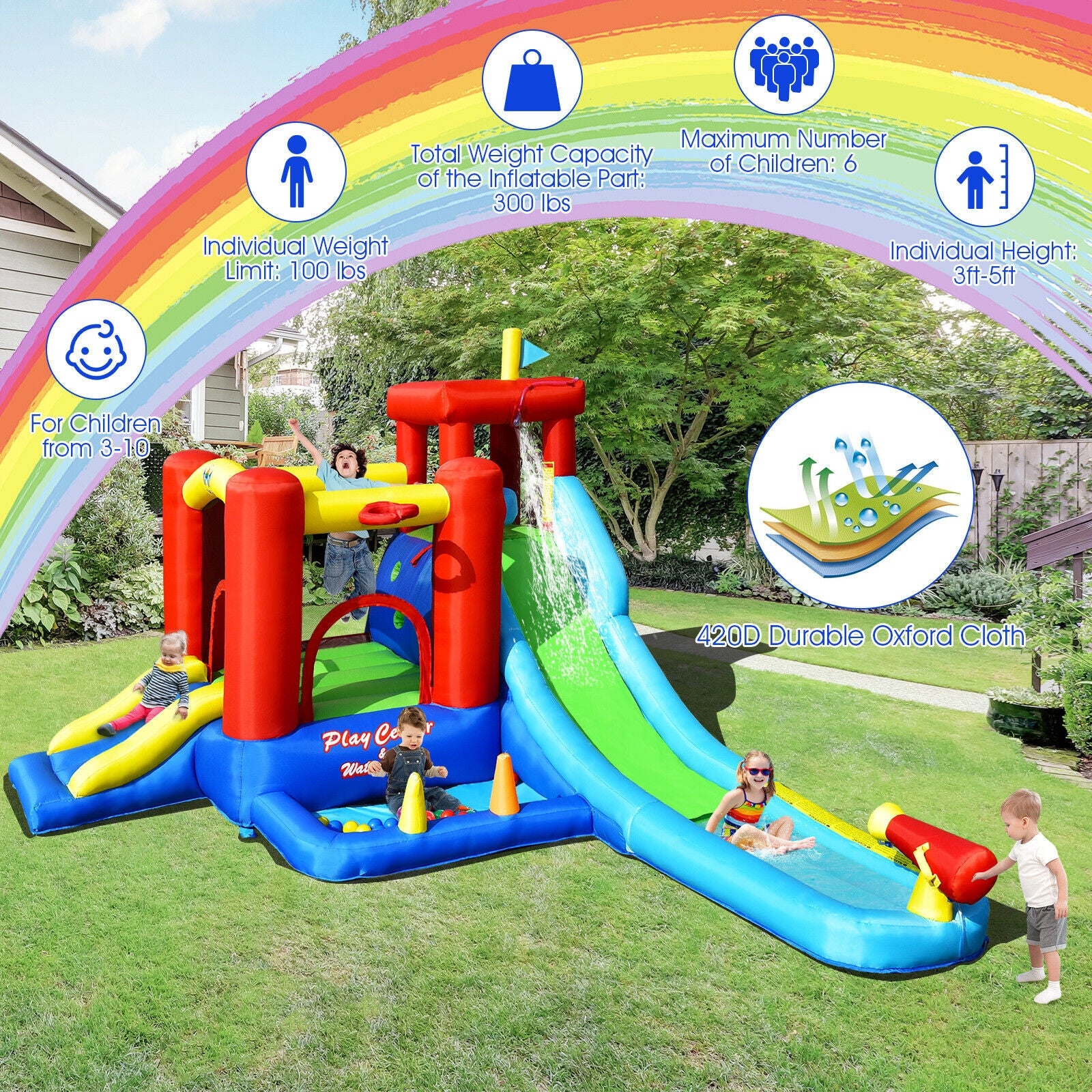9-in-1 Inflatable Kids Water Slide Bounce House without Blower, Multicolor Bounce House at Gallery Canada