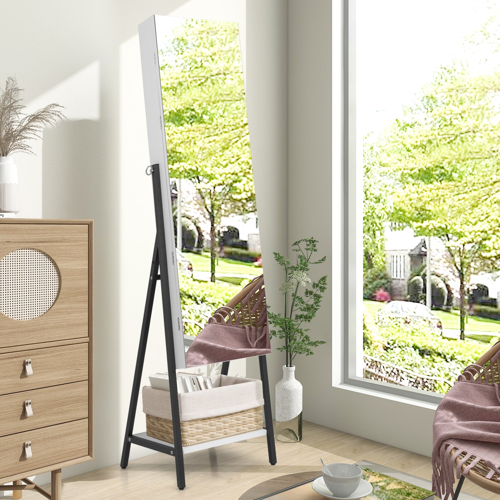 Freestanding Jewelry Cabinet with Full-Length Mirror, White Jewelry Armoires at Gallery Canada