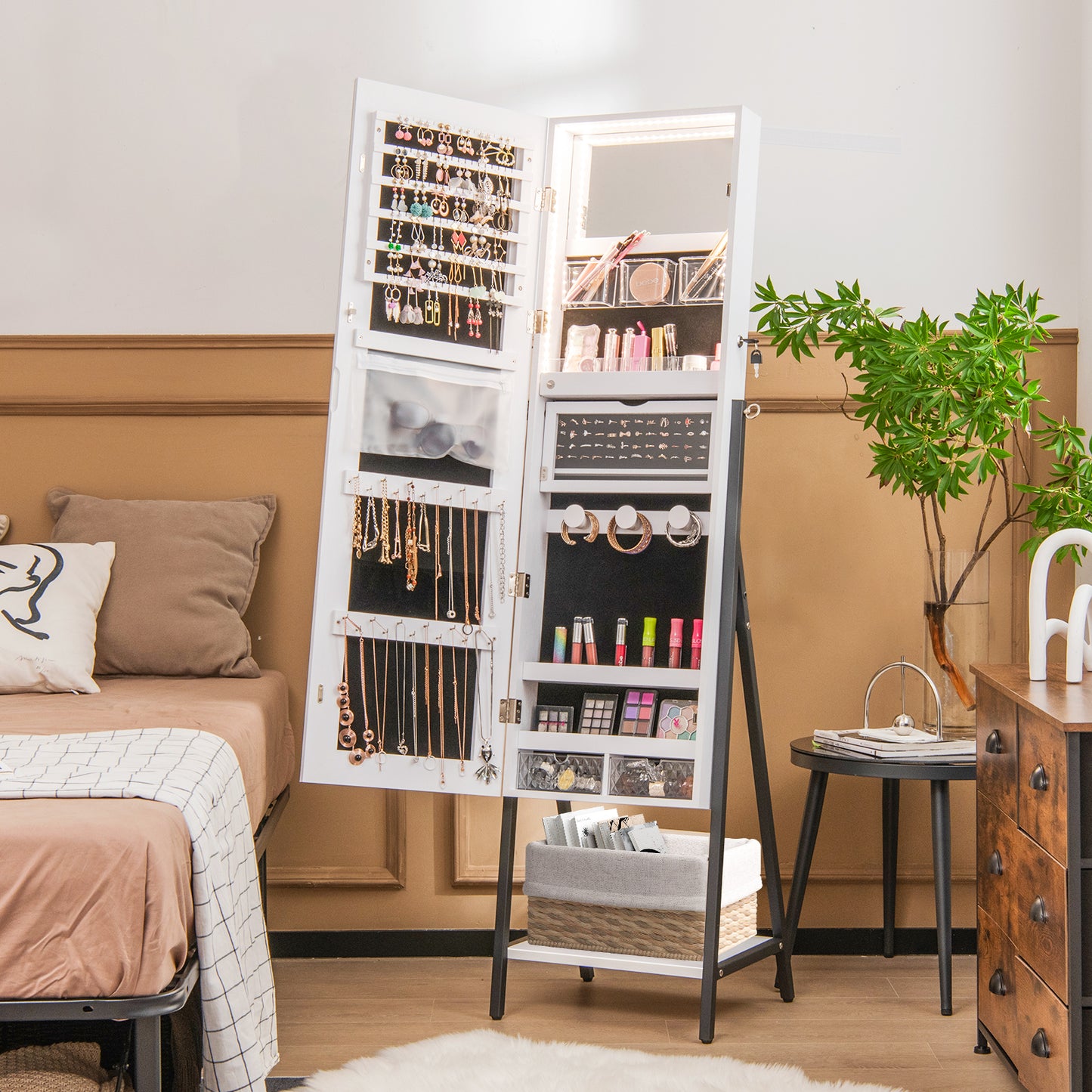 Freestanding Jewelry Cabinet with Full-Length Mirror, White Jewelry Armoires at Gallery Canada
