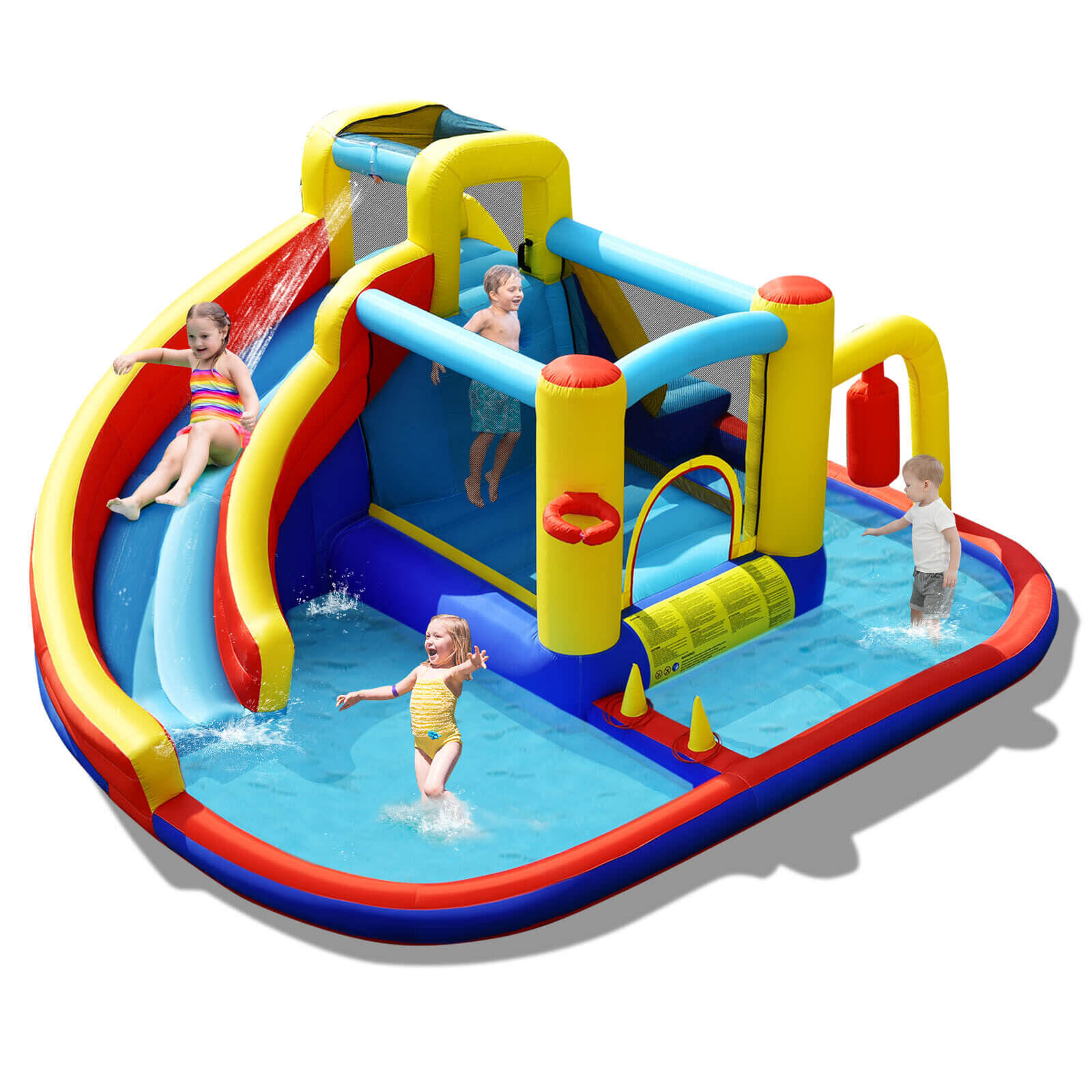7-in-1 Inflatable Water Slide Bounce Castle with Splash Pool and Climbing Wall without Blower Bounce House at Gallery Canada