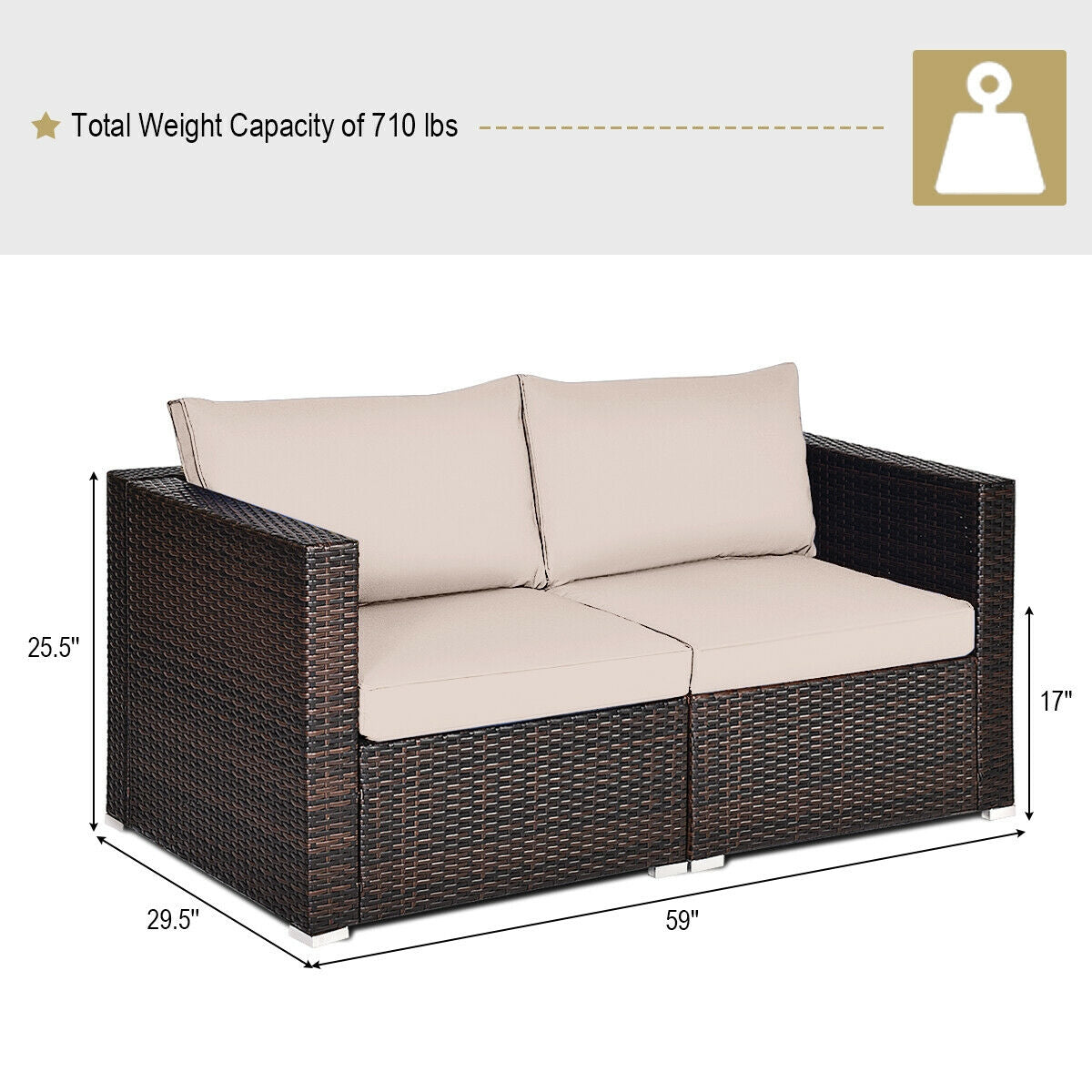 2 Pieces Patio Rattan Sectional Conversation Sofa Set, Beige Outdoor Sectionals at Gallery Canada
