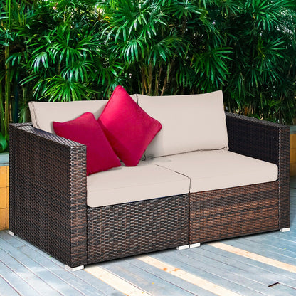 2 Pieces Patio Rattan Sectional Conversation Sofa Set, Beige Outdoor Sectionals at Gallery Canada