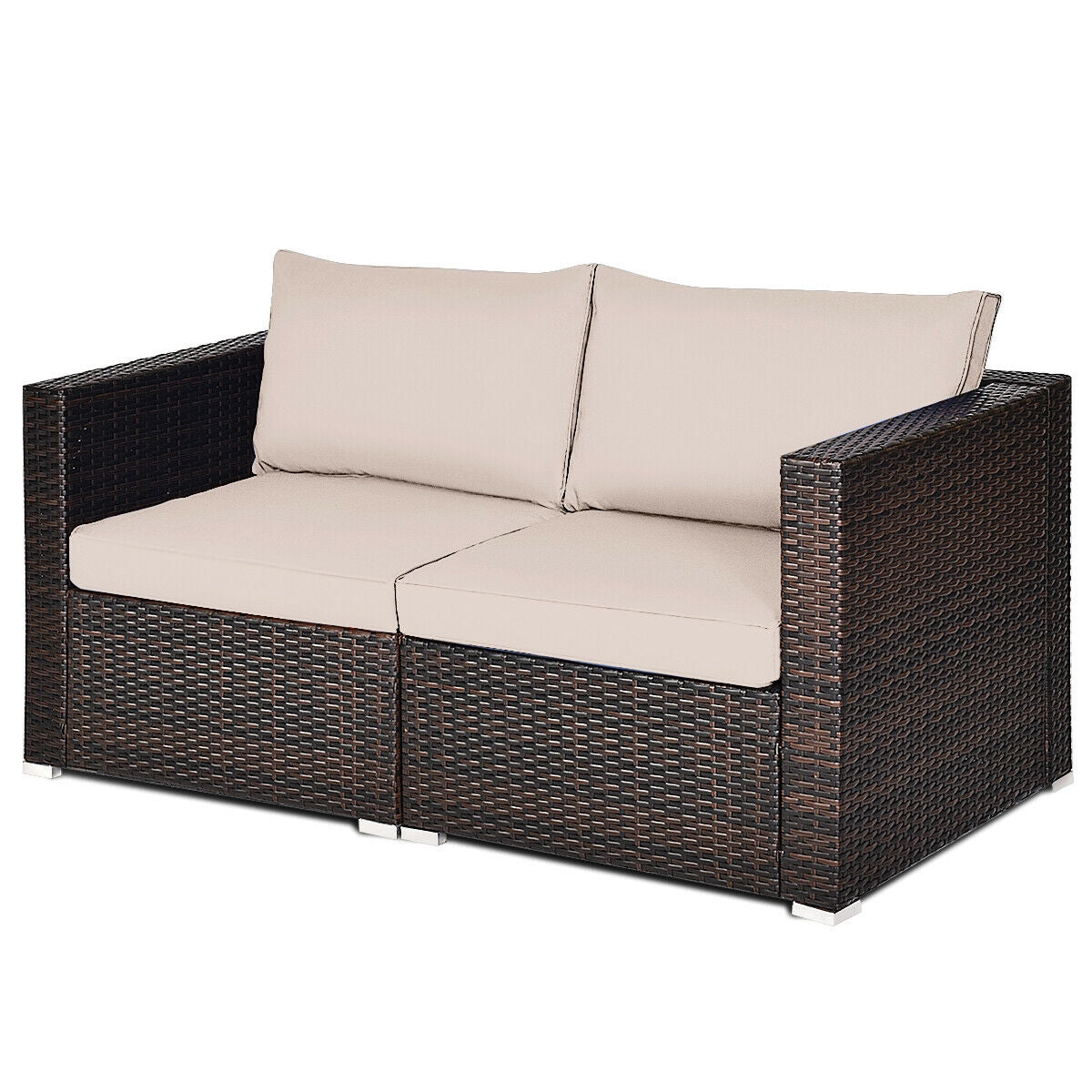 2 Pieces Patio Rattan Sectional Conversation Sofa Set, Beige Outdoor Sectionals at Gallery Canada