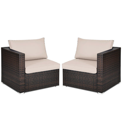 2 Pieces Patio Rattan Sectional Conversation Sofa Set, Beige Outdoor Sectionals at Gallery Canada