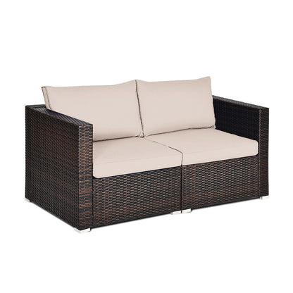 2 Piece Patio Rattan Sectional Conversation Sofa Set, Beige Outdoor Sectionals Beige at Gallery Canada