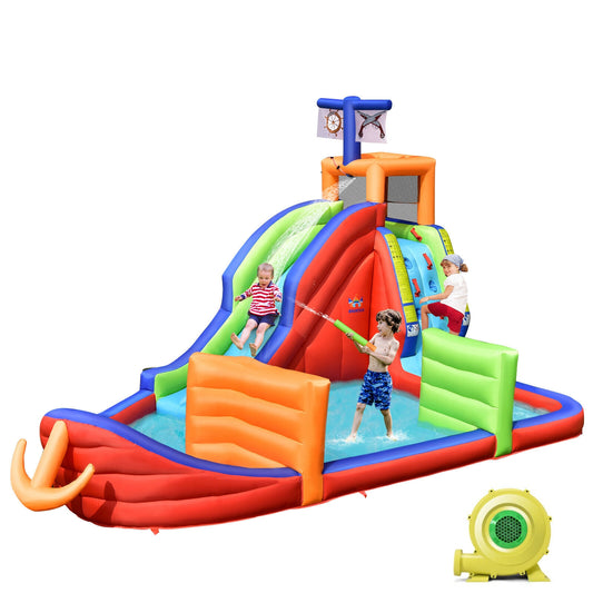 6-In-1 Pirate Ship Waterslide Inflatable Castle, 735W Blower
