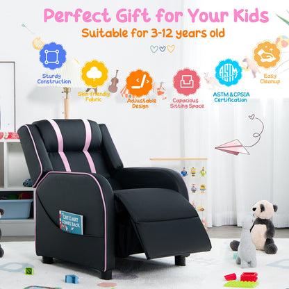Kids Recliner Chair with Side Pockets and Footrest, Pink Kids Chairs & Seating at Gallery Canada