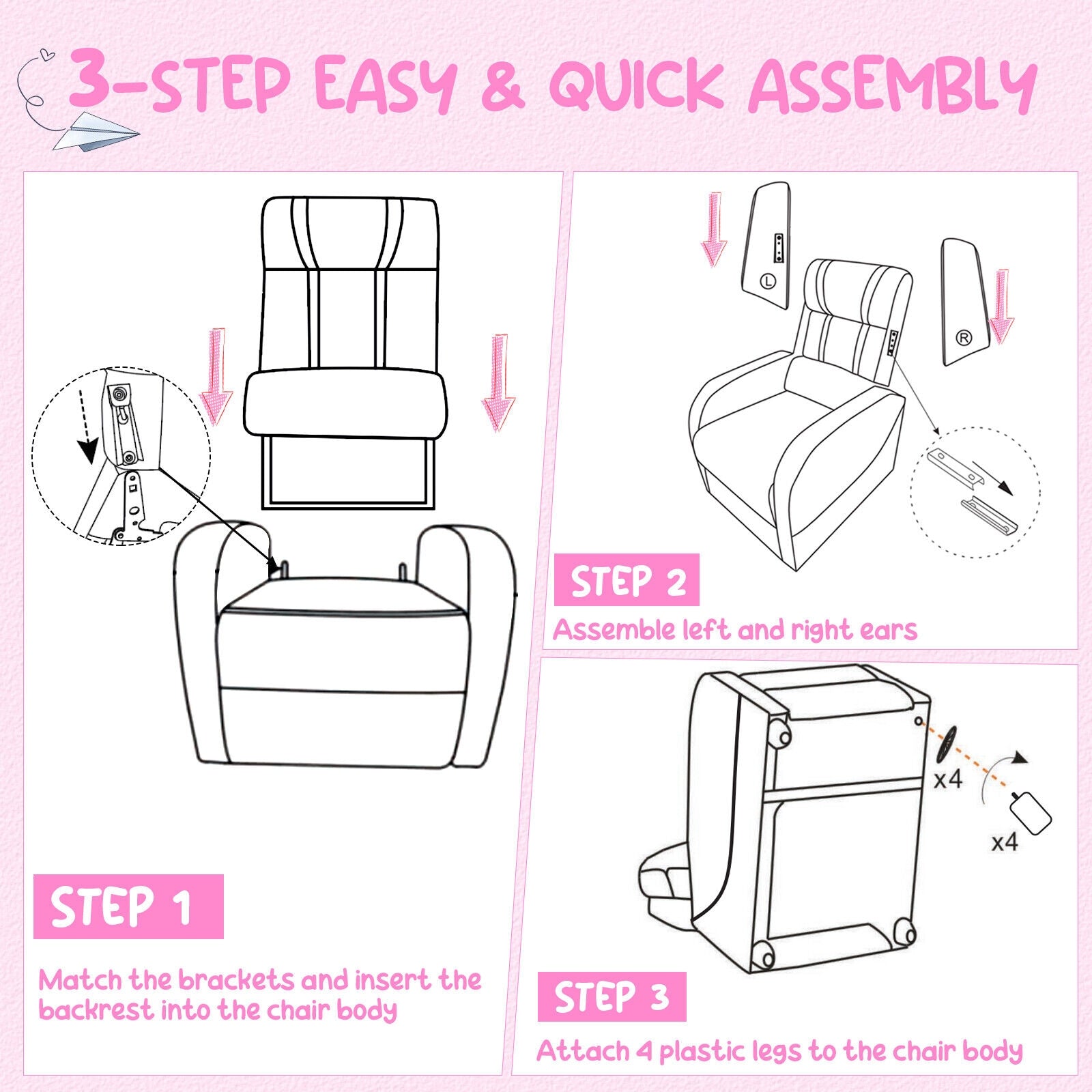 Kids Recliner Chair with Side Pockets and Footrest, Pink Kids Chairs & Seating at Gallery Canada