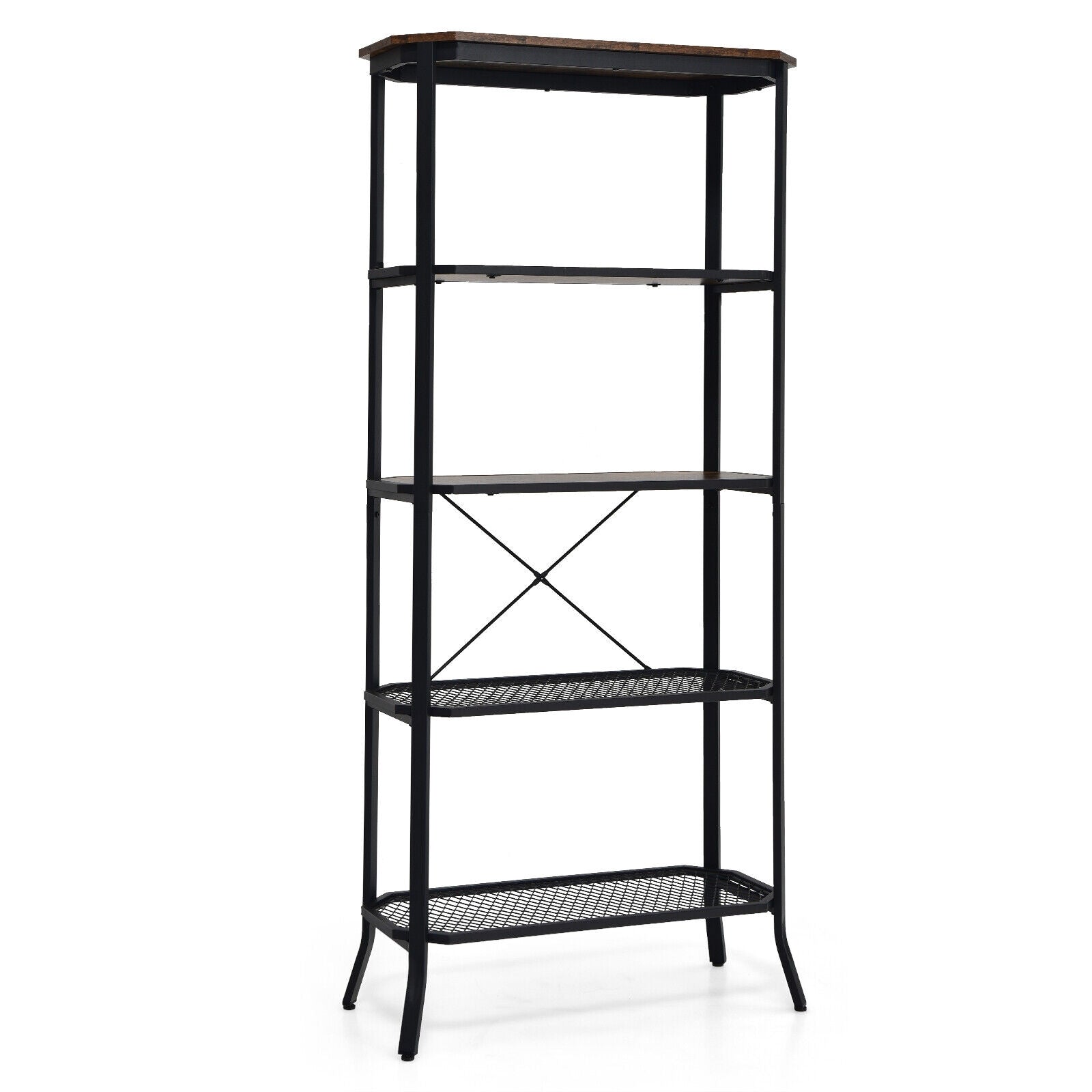 Industrial 5-Layer Bookshelf, Rustic Brown Bookcases at Gallery Canada