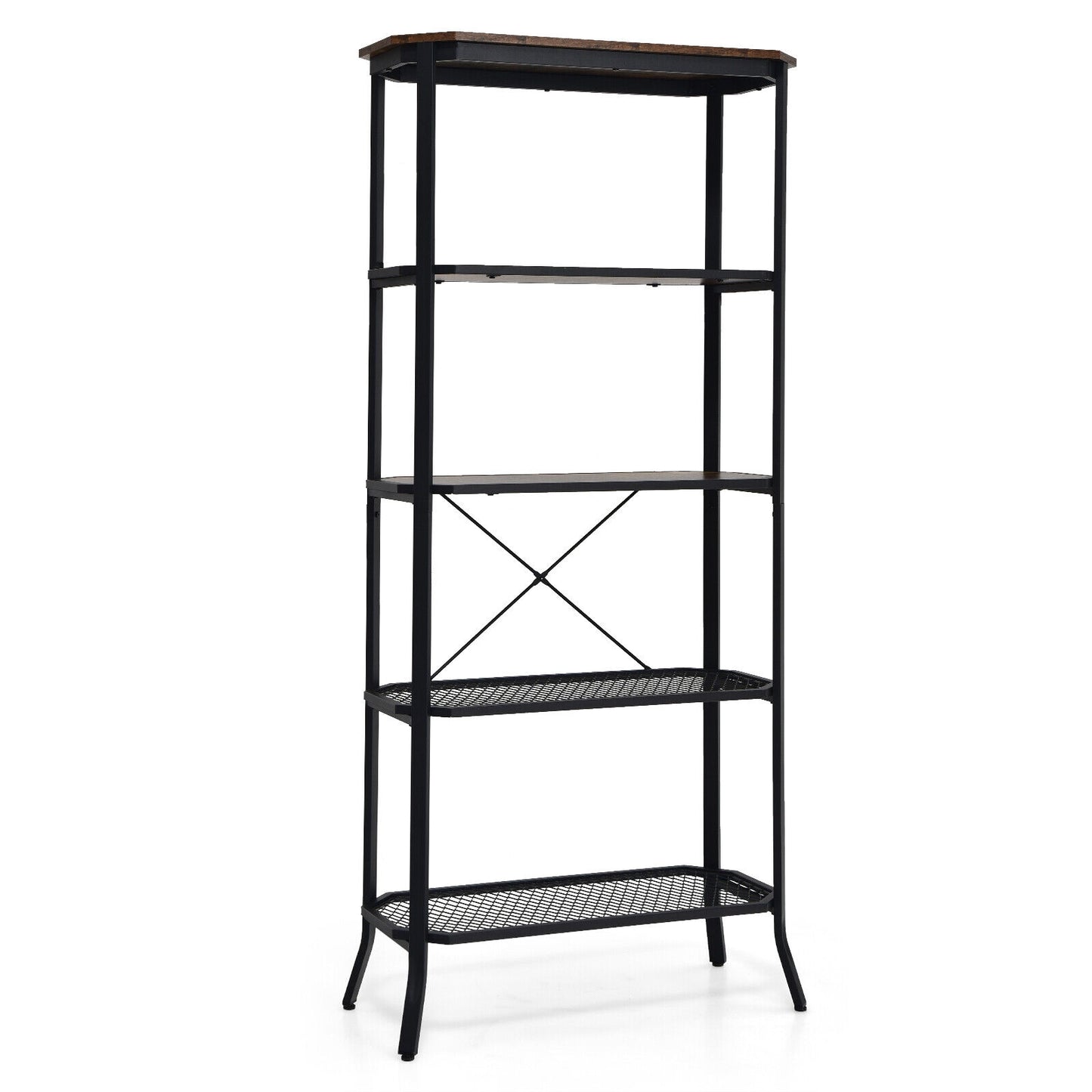 Industrial 5-Layer Bookshelf with Out-Stretched Legs, Rustic Brown Bookcases at Gallery Canada