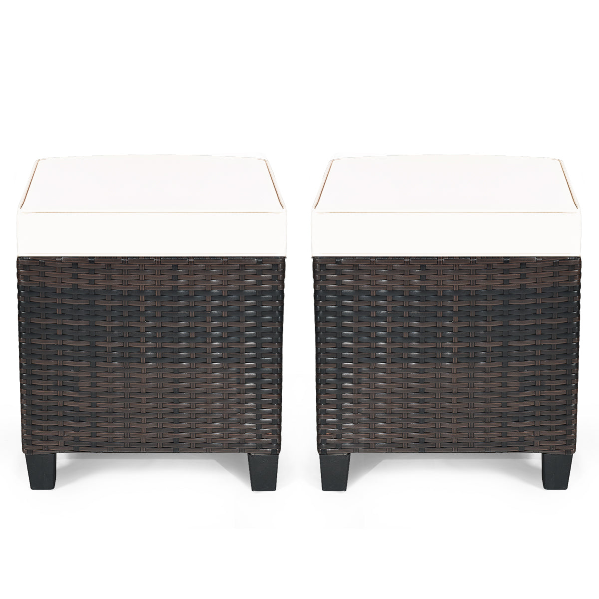 2 Pieces Patio Rattan Ottoman Cushioned Seat, Cream White Outdoor Seating & Patio Chairs at Gallery Canada