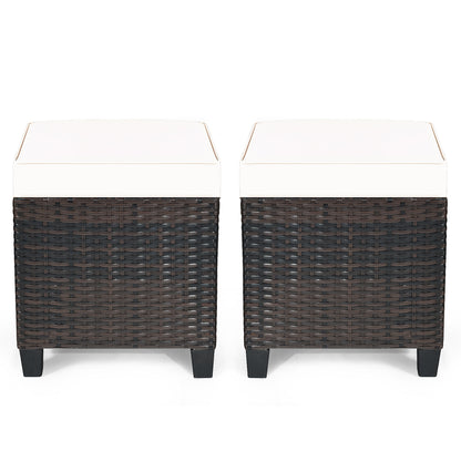2 Pieces Patio Rattan Ottoman Cushioned Seat, Cream White Outdoor Seating & Patio Chairs at Gallery Canada