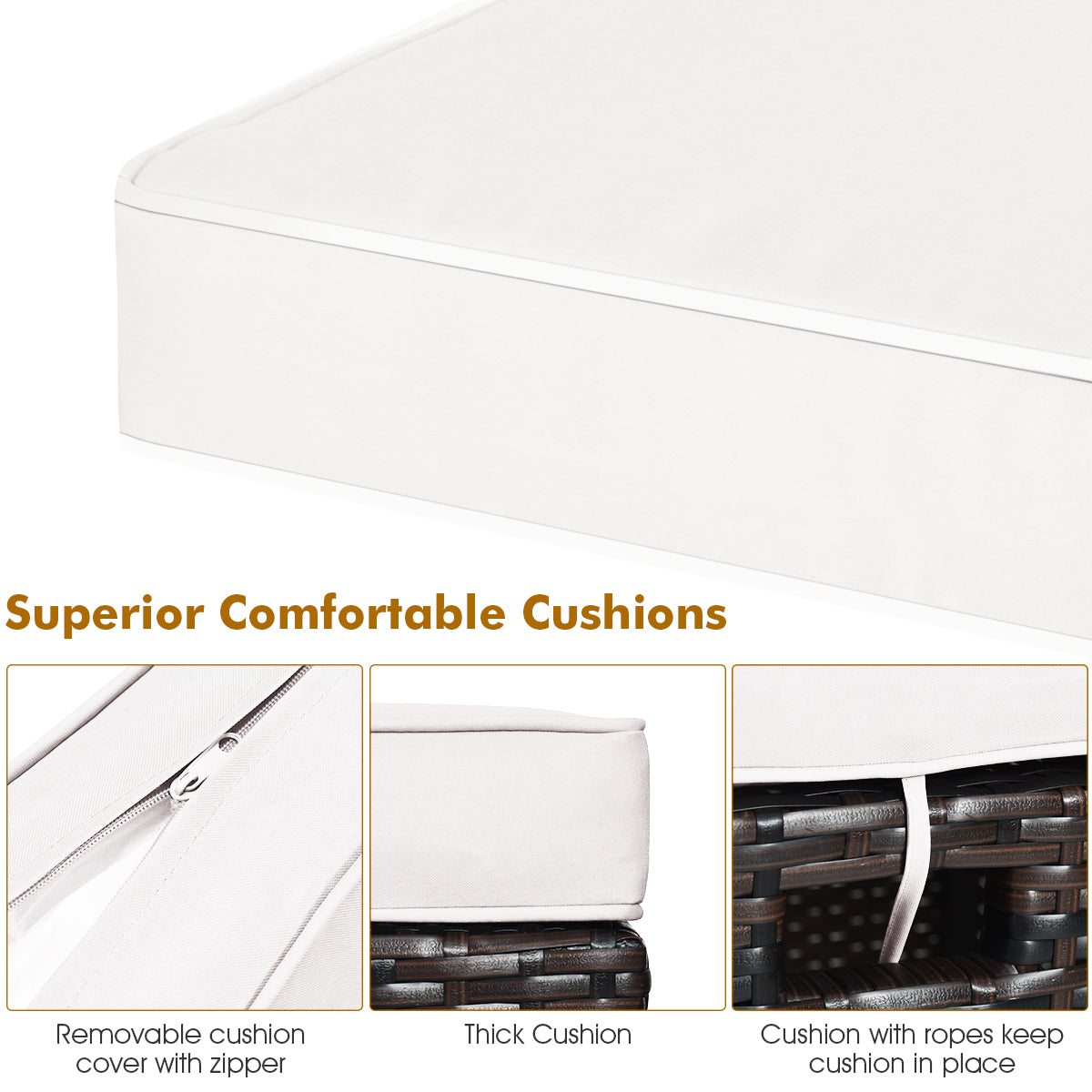 2 Pieces Patio Rattan Ottoman Cushioned Seat, Cream White Outdoor Seating & Patio Chairs at Gallery Canada