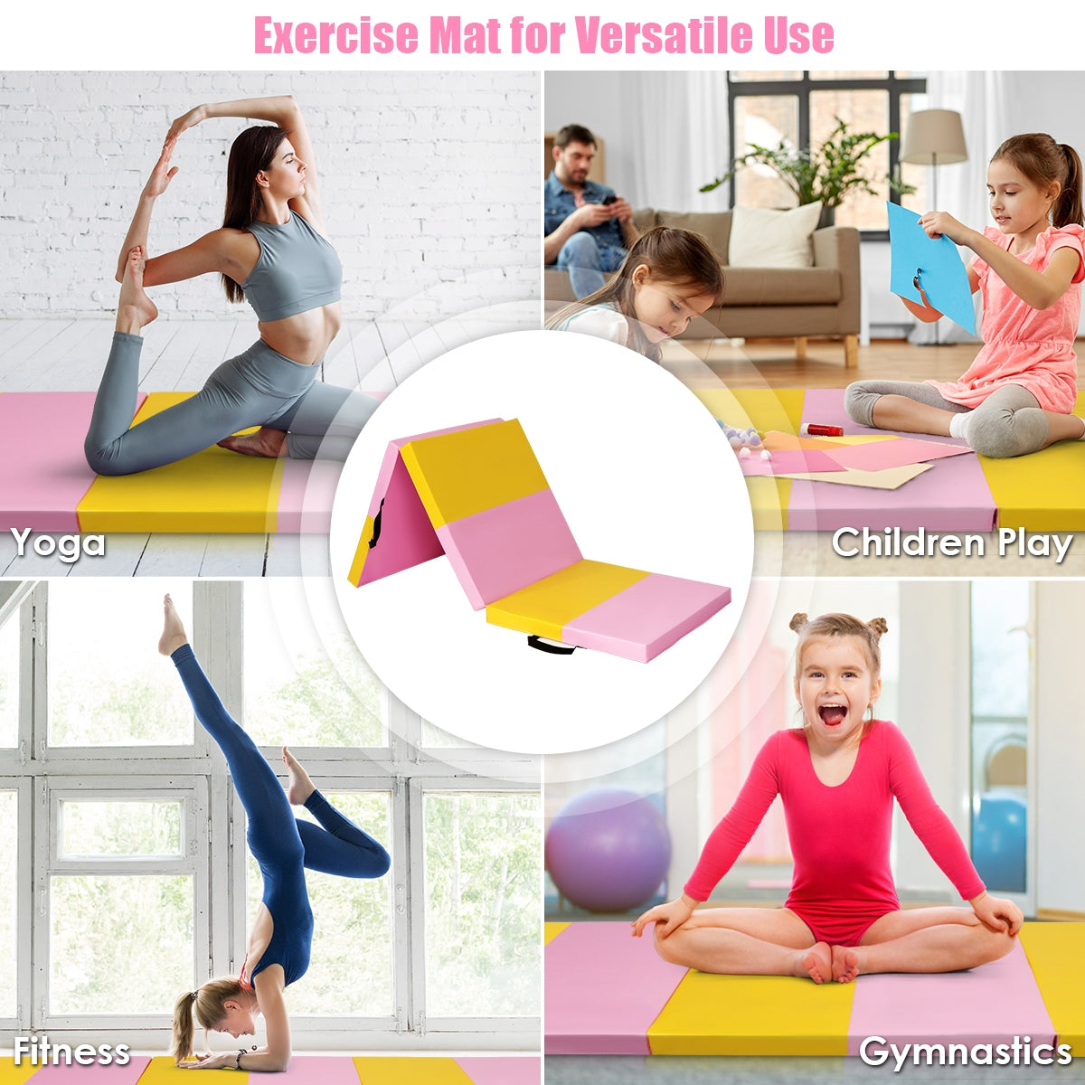 6 Feet x 2 Feet x 2.5 Inch 3-Fold Gymnastics Tumbling Fitness Mat, Yellow Yoga & Gym Mats at Gallery Canada
