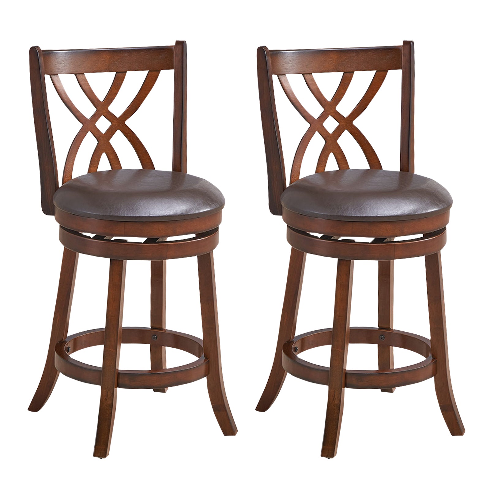360° Swivel Counter Height Chair, PU Leather Seat, 26 Inches, Brown Bar Stools at Gallery Canada