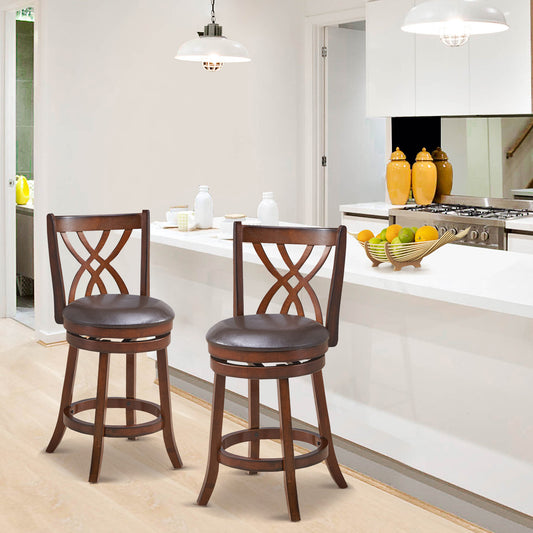360° Swivel Counter Height Chair, PU Leather Seat, 26 Inches, Brown Bar Stools Brown at Gallery Canada