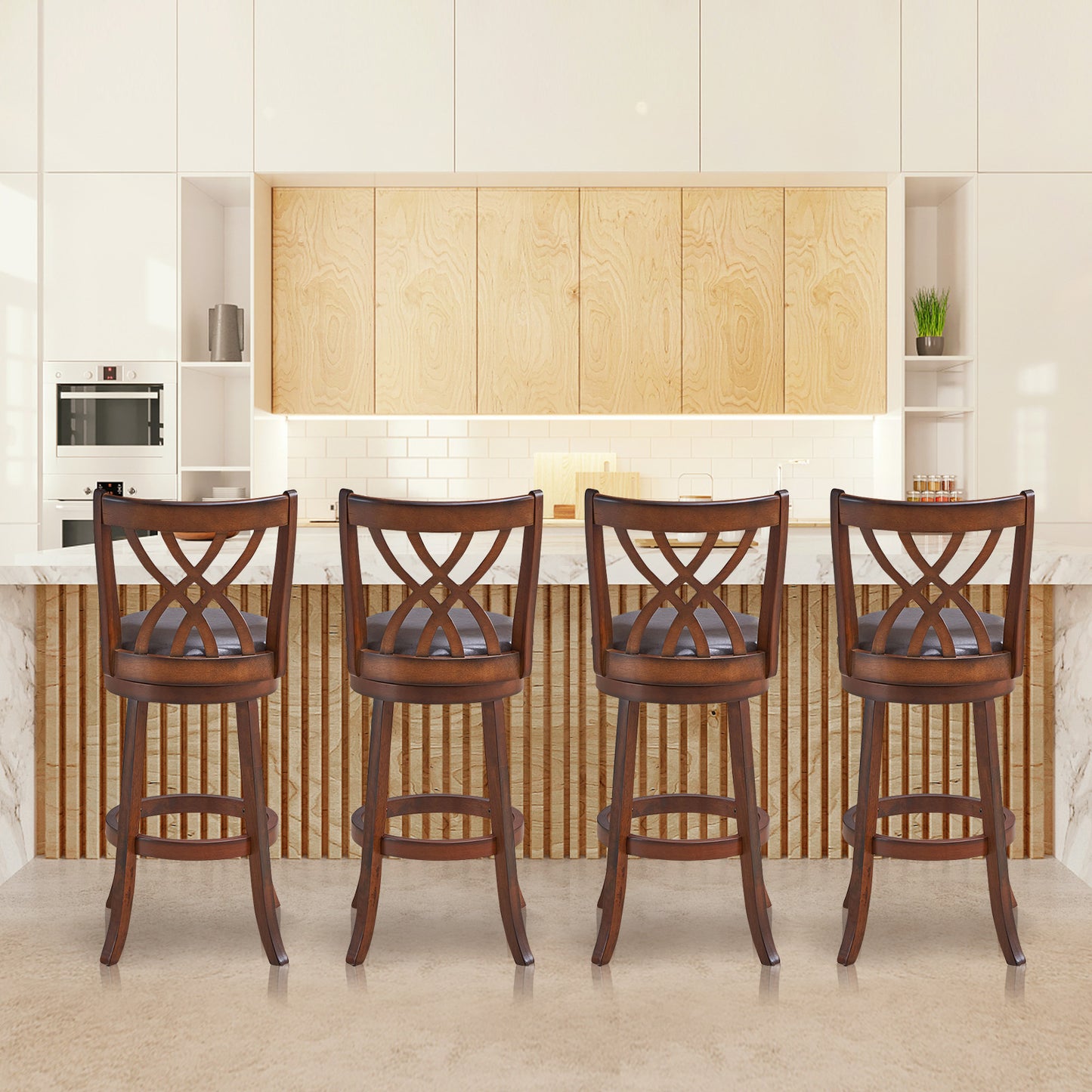 360° Swivel Counter Height Chairs with PU Leather Cushioned Seat and Footrests-30 inches, Brown Bar Stools at Gallery Canada