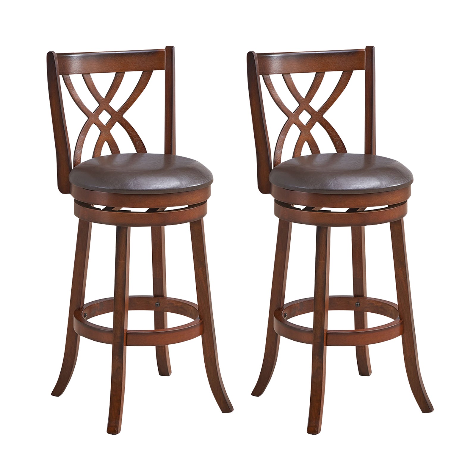 360° Swivel Counter Height Chairs with PU Leather Cushioned Seat and Footrests-30 inches, Brown Bar Stools at Gallery Canada