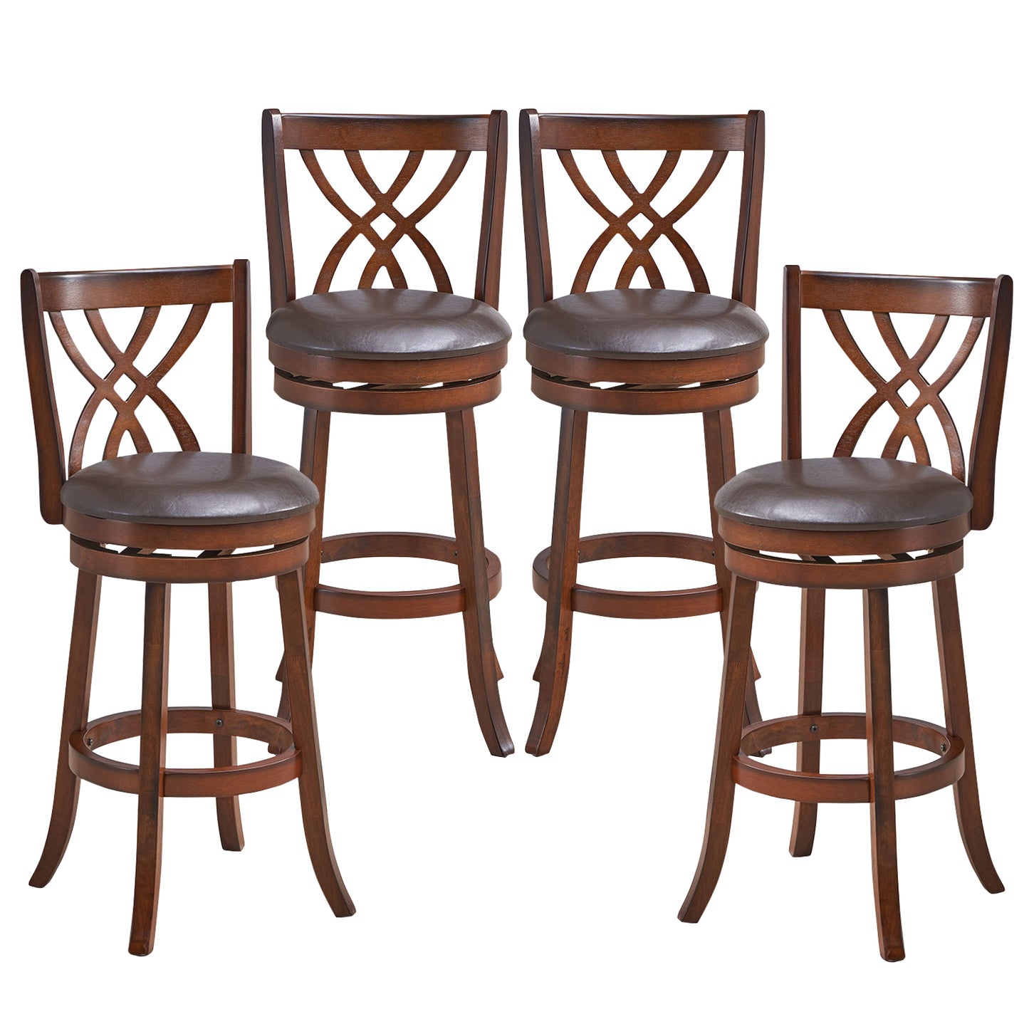 360° Swivel Counter Height Chairs with PU Leather Cushioned Seat and Footrests-30 inches, Brown Bar Stools at Gallery Canada