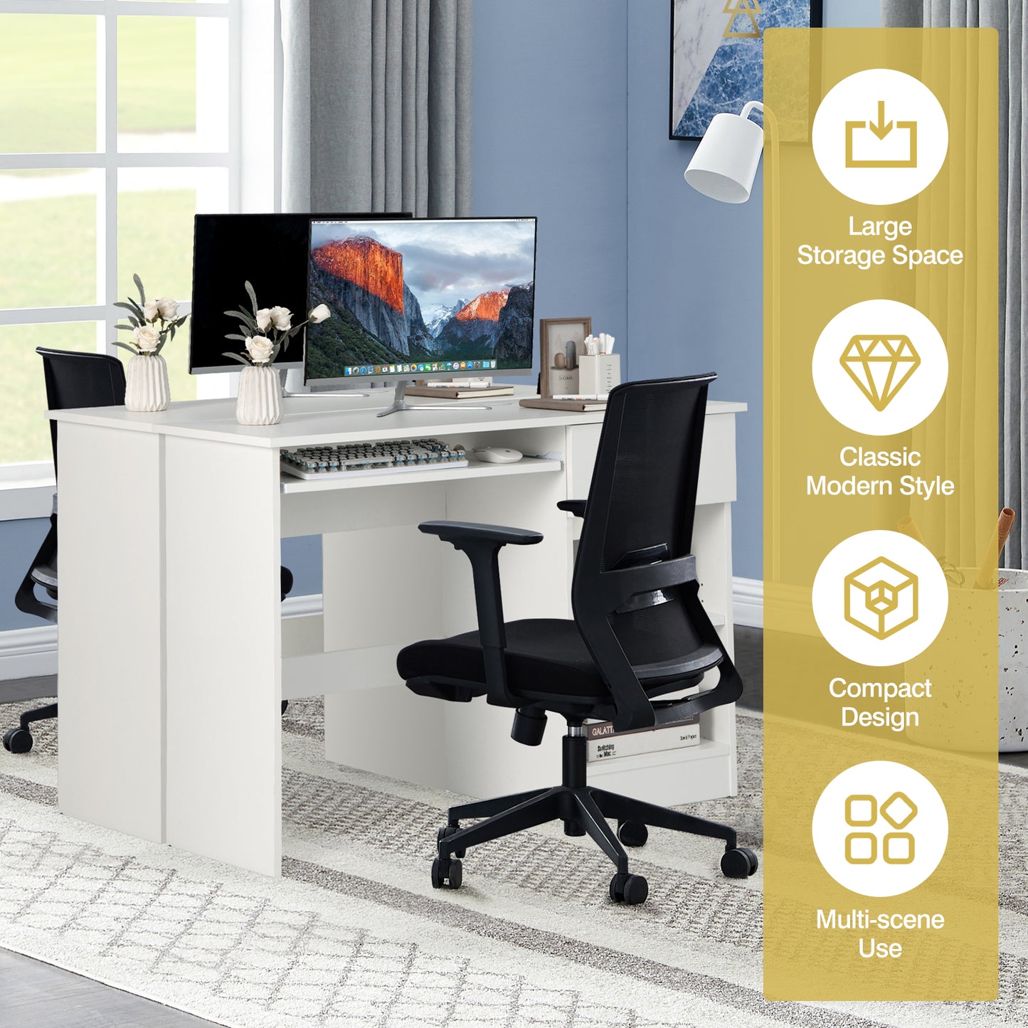 Wooden Computer Desk With CPU Stand, White Computer Desks at Gallery Canada