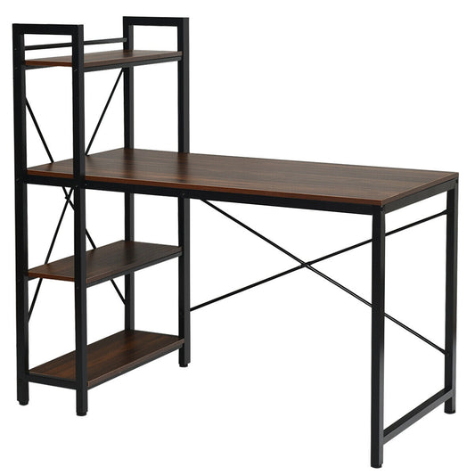 47.5 Inch Writing Study Computer Desk, 4-Tier Shelves, Tan Computer Desks Tan at Gallery Canada