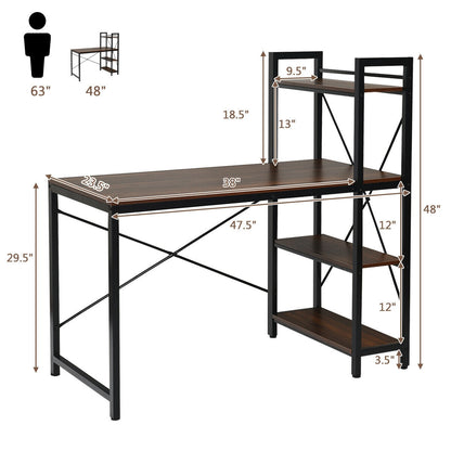 47.5 Inch Writing Study Computer Desk, 4-Tier Shelves, Tan Computer Desks at Gallery Canada