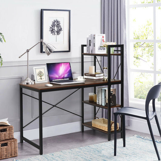 47.5 Inch Writing Study Computer Desk, 4-Tier Shelves, Tan Computer Desks Tan at Gallery Canada