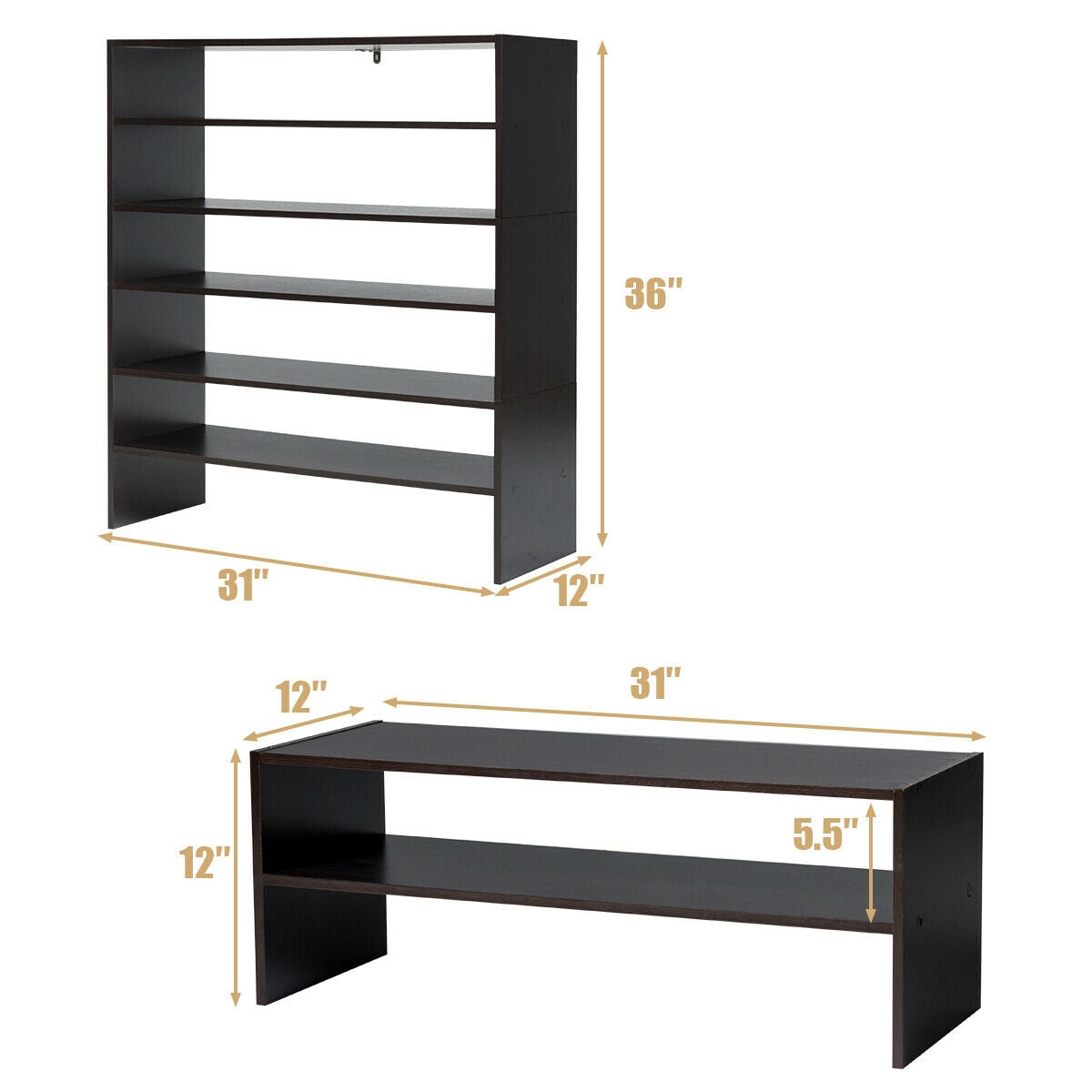 3 Pieces 31-Inch Stackable Multi-Shape Shoe Rack, Brown Shoe Racks & Storage Benches at Gallery Canada