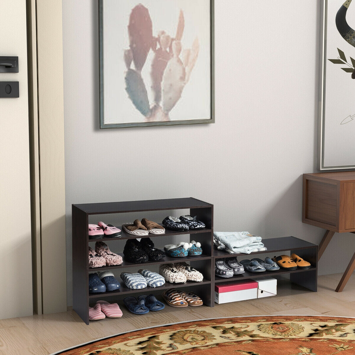 3 Pieces 31-Inch Stackable Multi-Shape Shoe Rack, Brown Shoe Racks & Storage Benches at Gallery Canada