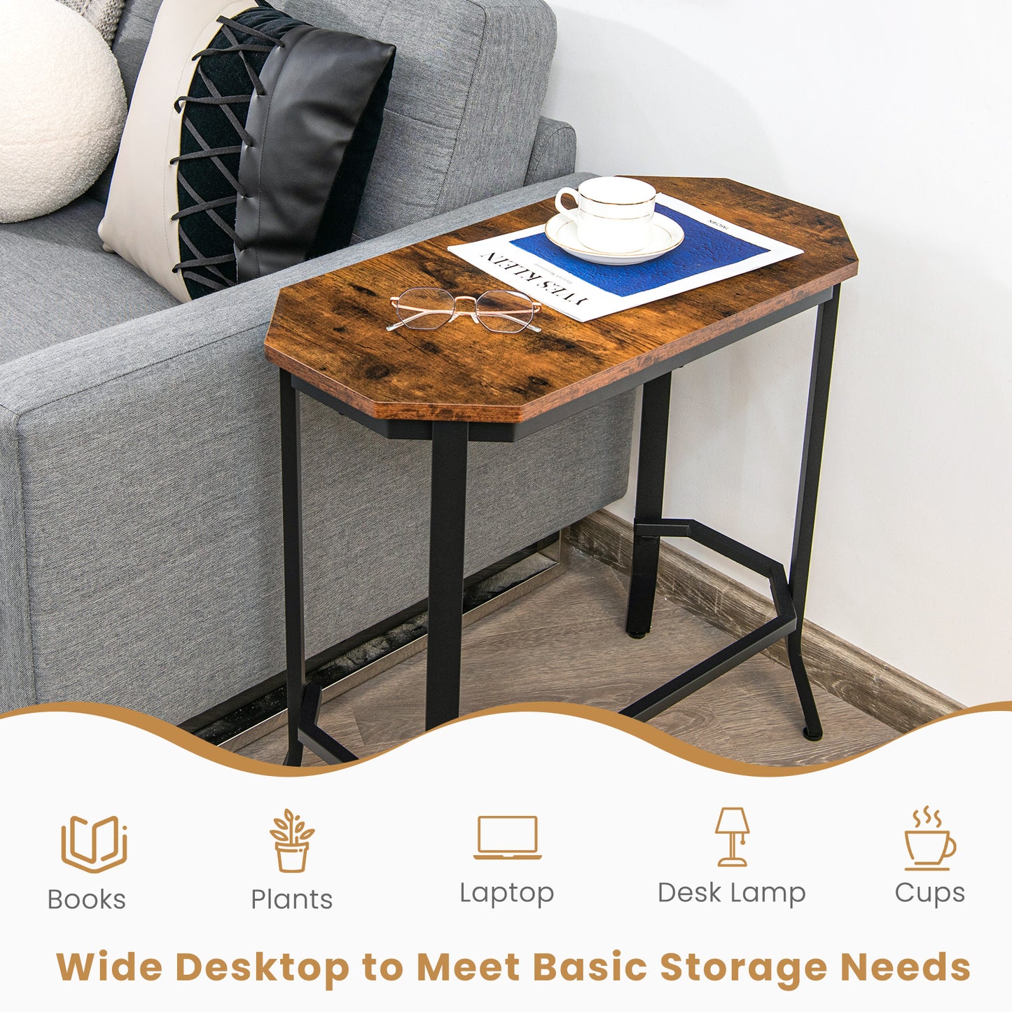 Narrow End Side Sofa Table, Rustic Brown