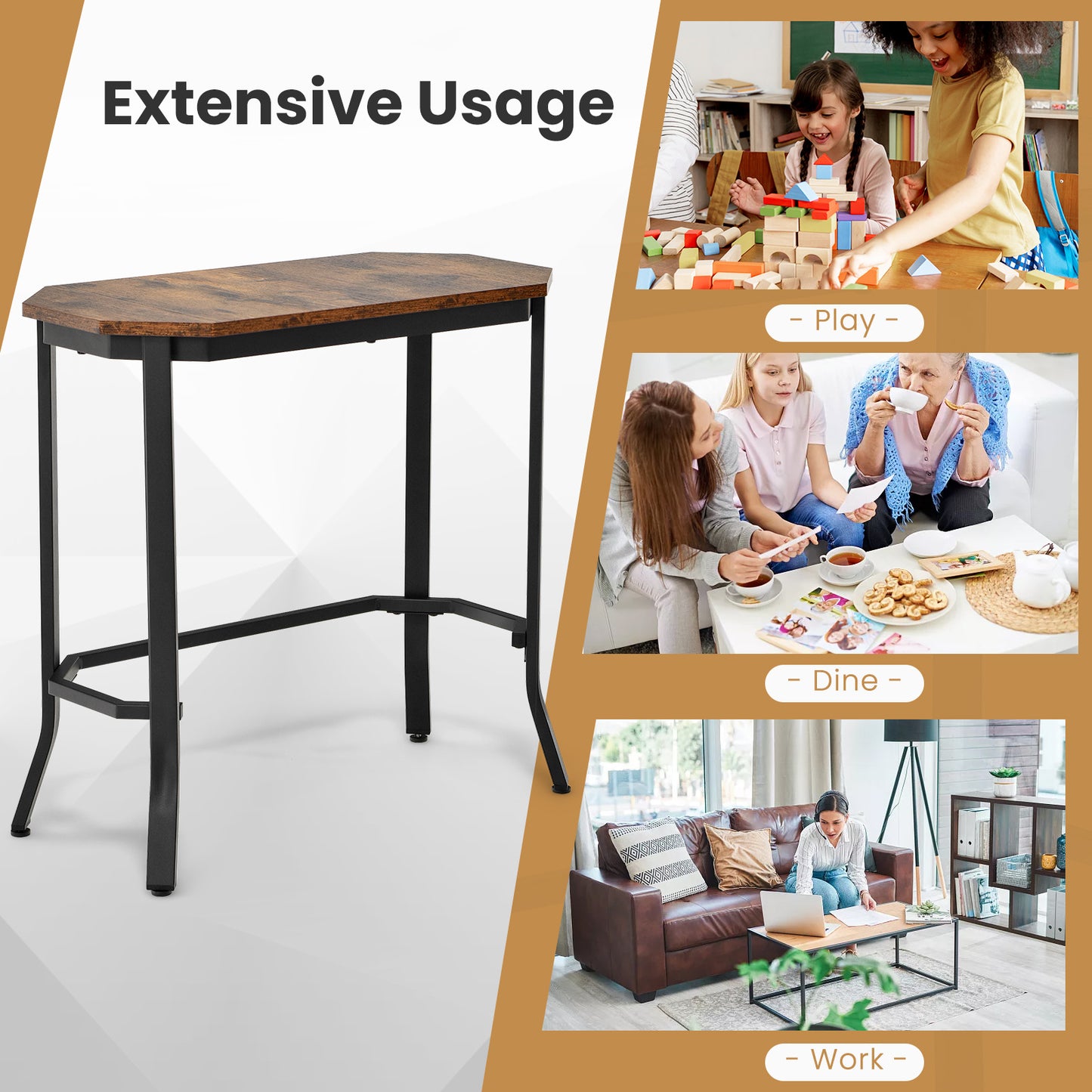 Narrow End Side Sofa Table, Rustic Brown