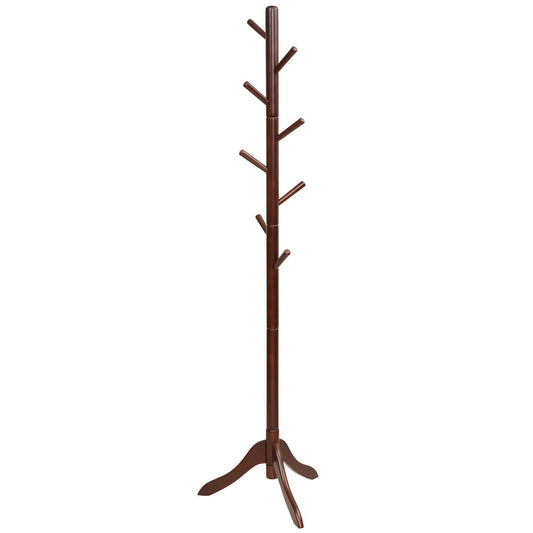 Adjustable Wooden Tree Coat Rack with 8 Hooks, Brown Coat Racks & Hall Trees Brown at Gallery Canada