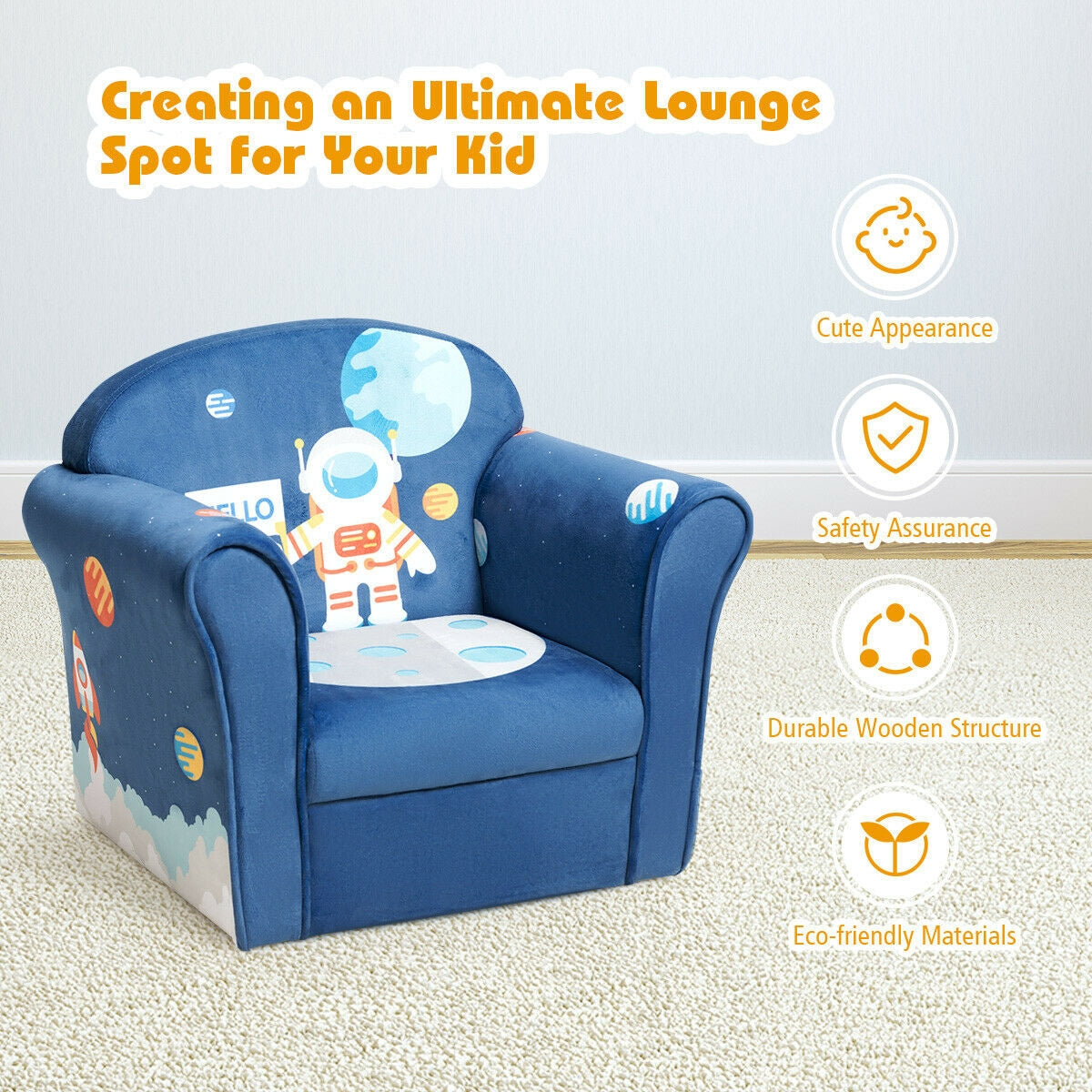 Kids Astronaut Armrest Upholstered Couch, Blue Kids Chairs & Seating at Gallery Canada