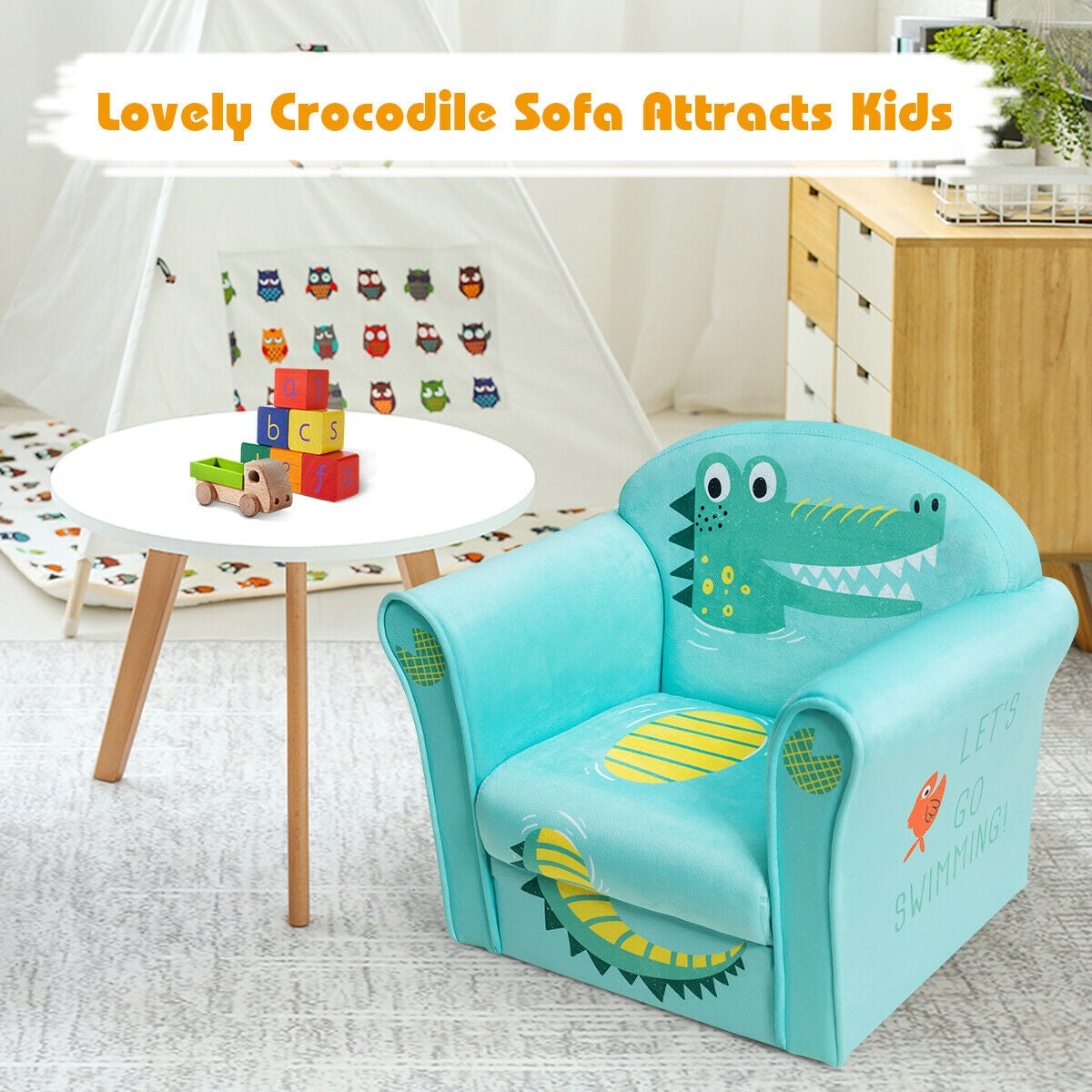 Kids Crocodile Armrest Upholstered Couch, Green Kids Chairs & Seating at Gallery Canada