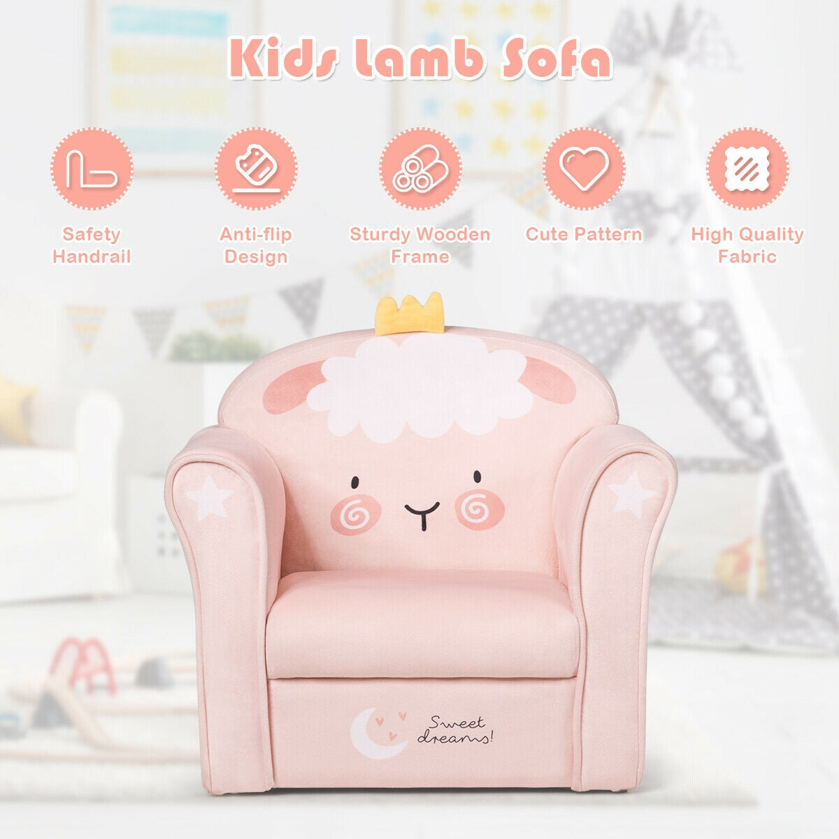Kids Lamb Sofa Children Armrest Couch, Pink Kids Chairs & Seating at Gallery Canada