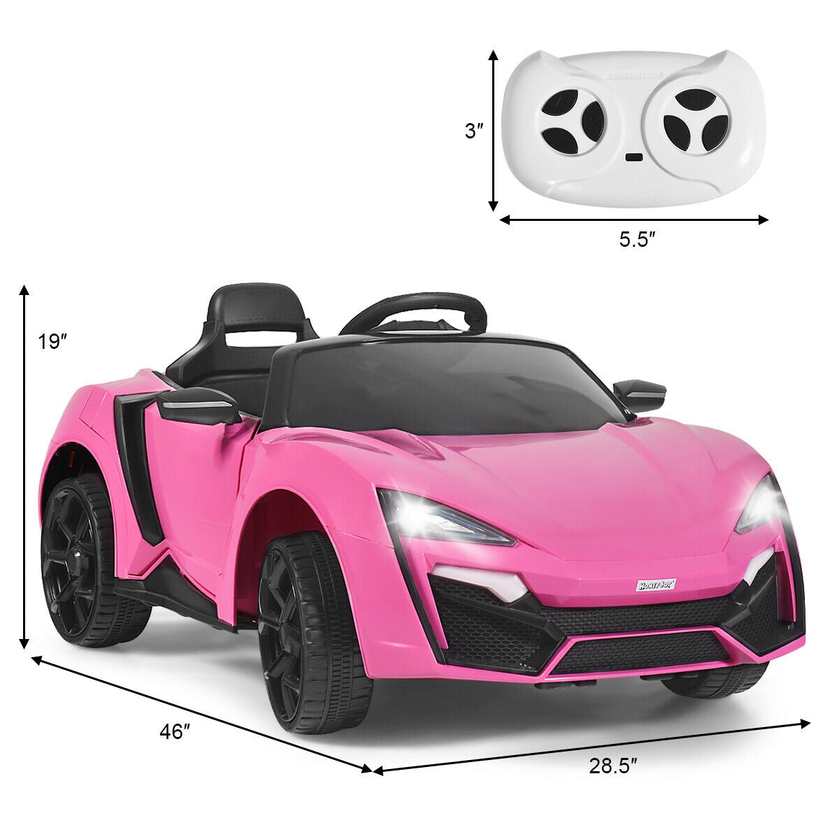 12V 2.4G RC Electric Vehicle with Lights, Pink Powered Ride On Toys at Gallery Canada
