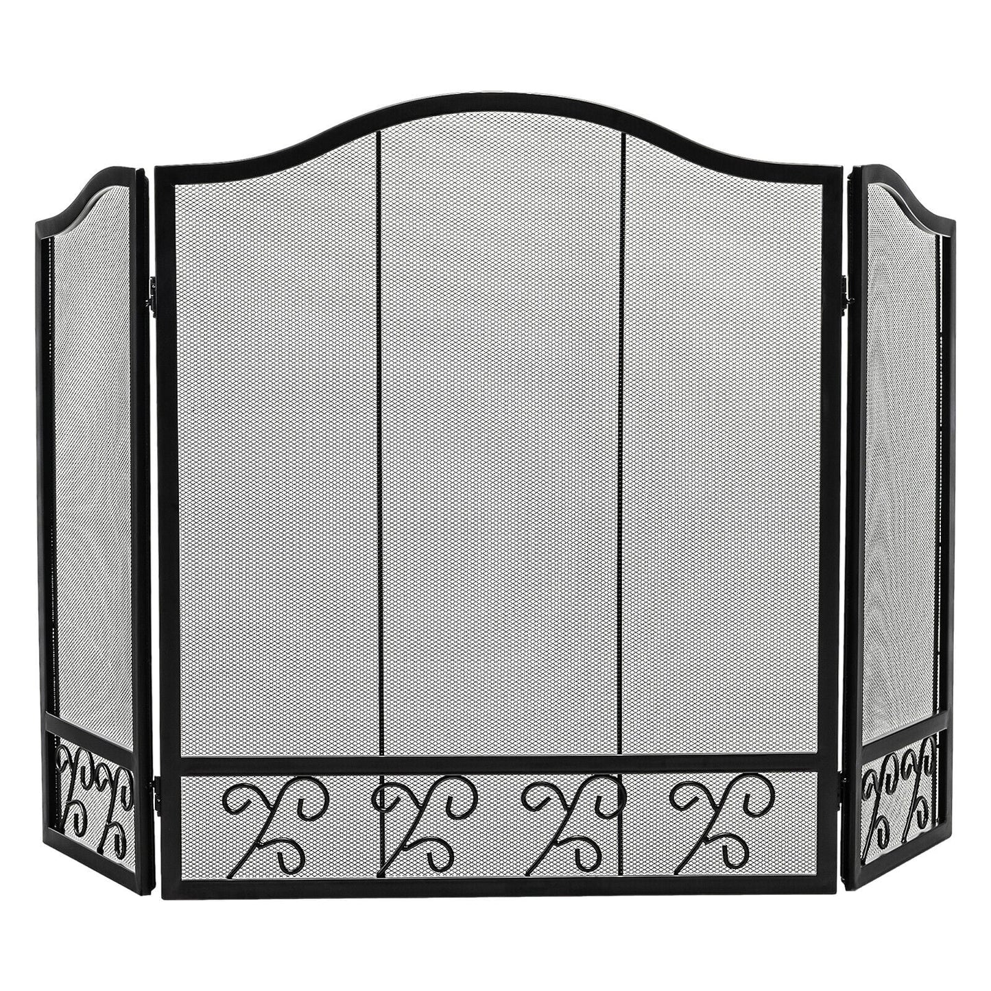 3-Panel Fireplace Screen Spark Guard, Black