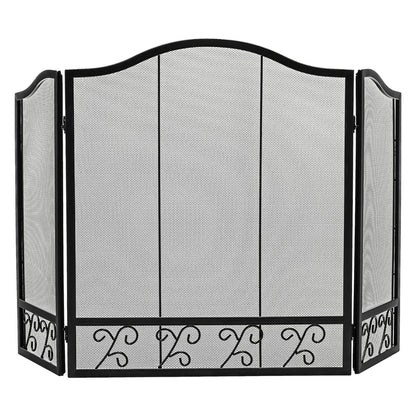 3-Panel Fireplace Screen Spark Guard, Black