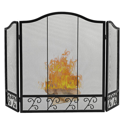 3-Panel Fireplace Screen Spark Guard, Black