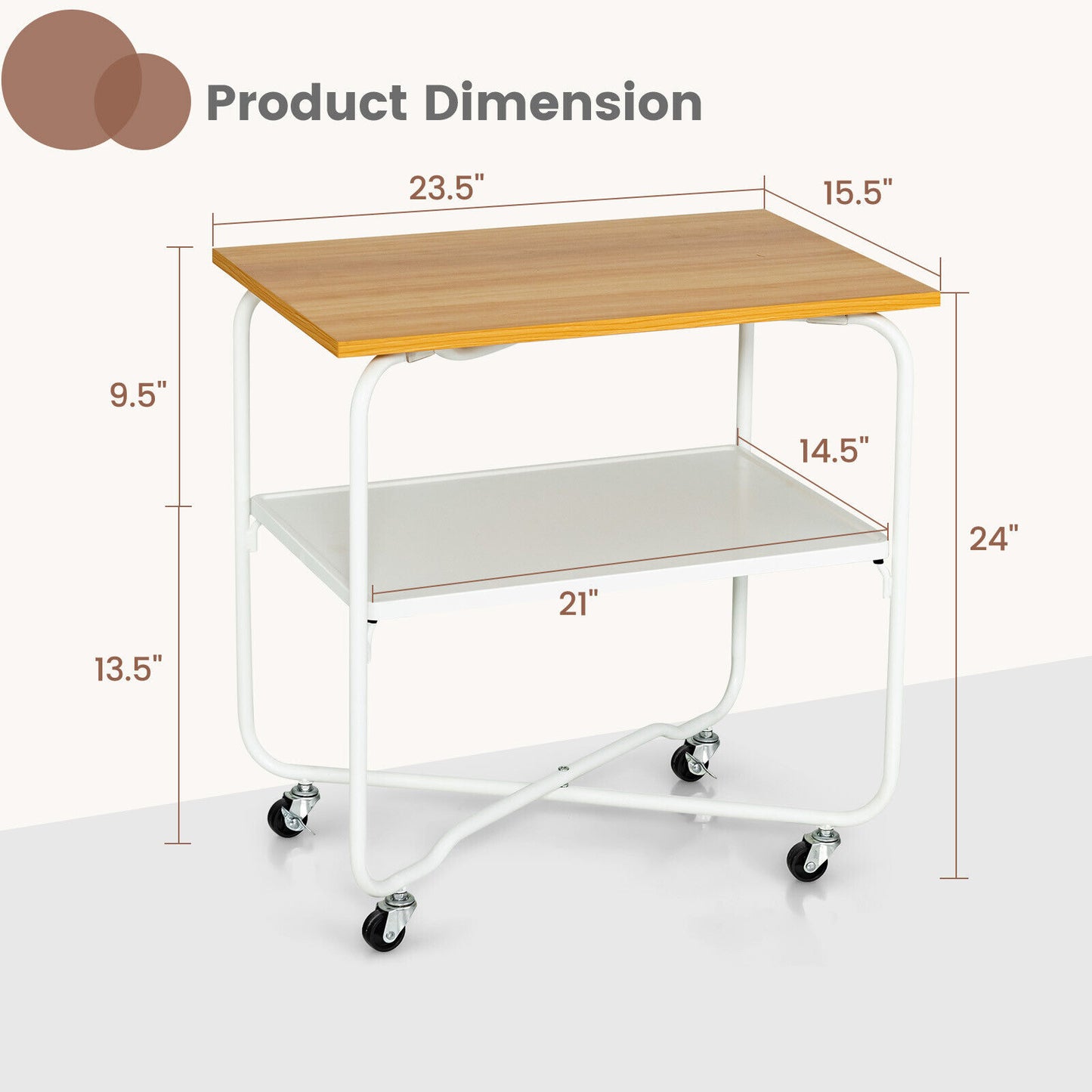 2-Tier End Table, Metal Shelf, Foldable Frame, Natural