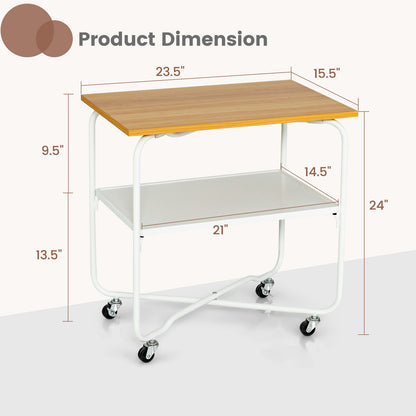 2-Tier End Table, Metal Shelf, Foldable Frame, Natural