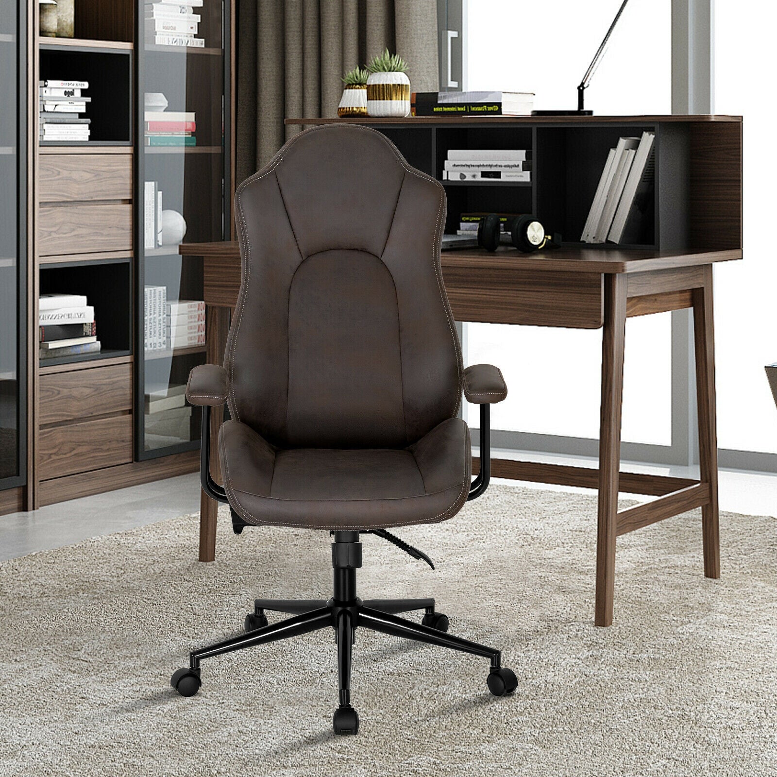 High Adjustable Back Executive Office Chair with Armrest, Brown Executive Chairs at Gallery Canada