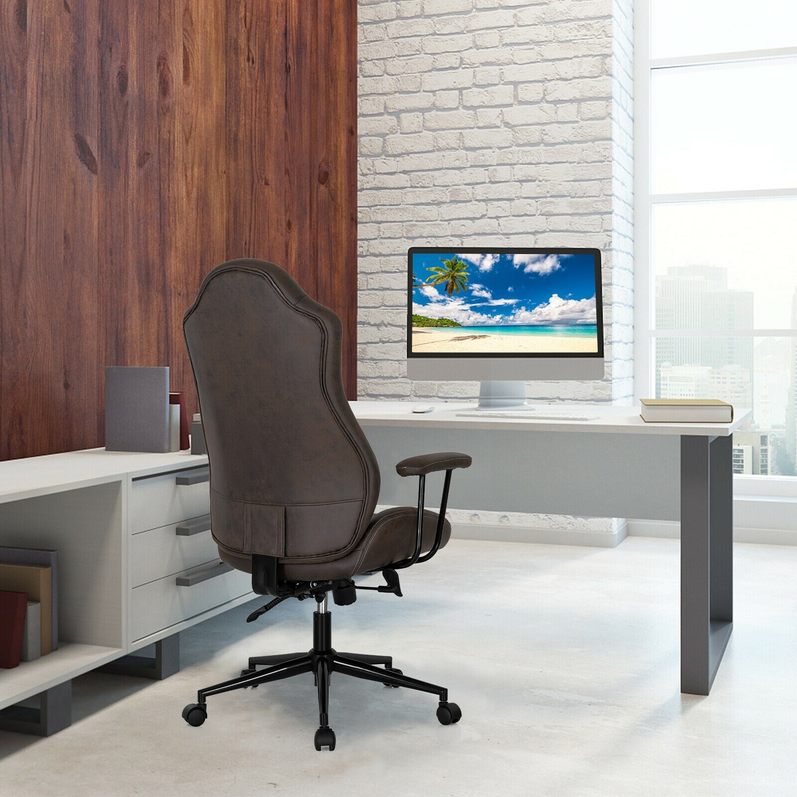 Adjustable Back Executive Office Chair With Armrest, Brown Executive Chairs at Gallery Canada