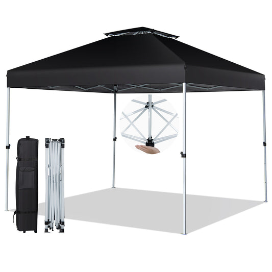 10 x 10 Feet 2-Tier Pop-Up Canopy Tent, Wheeled Carry Bag, Black Canopies Black at Gallery Canada